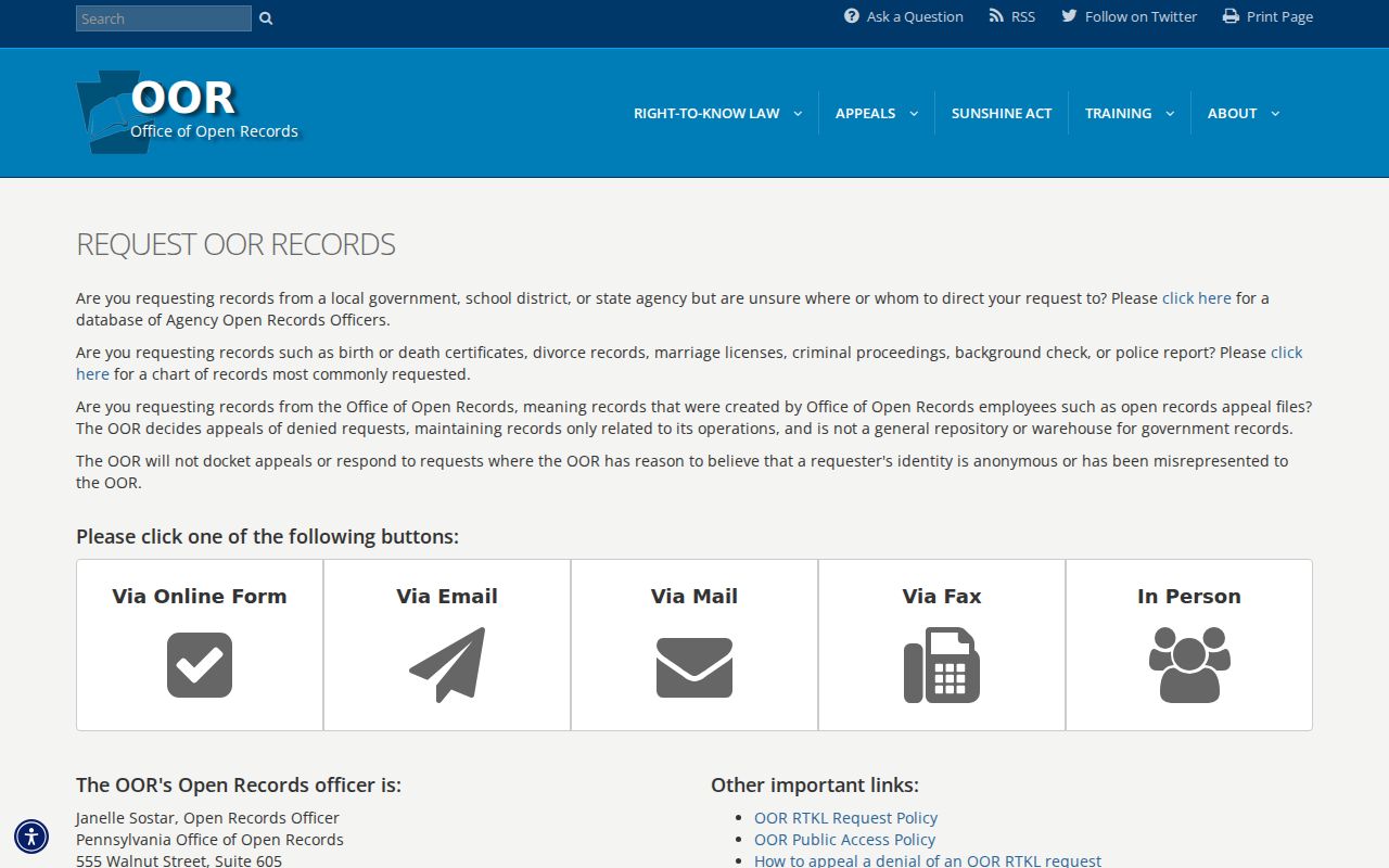 South Whitehall Township residents directory Pennsylvania Right-to-Know request form