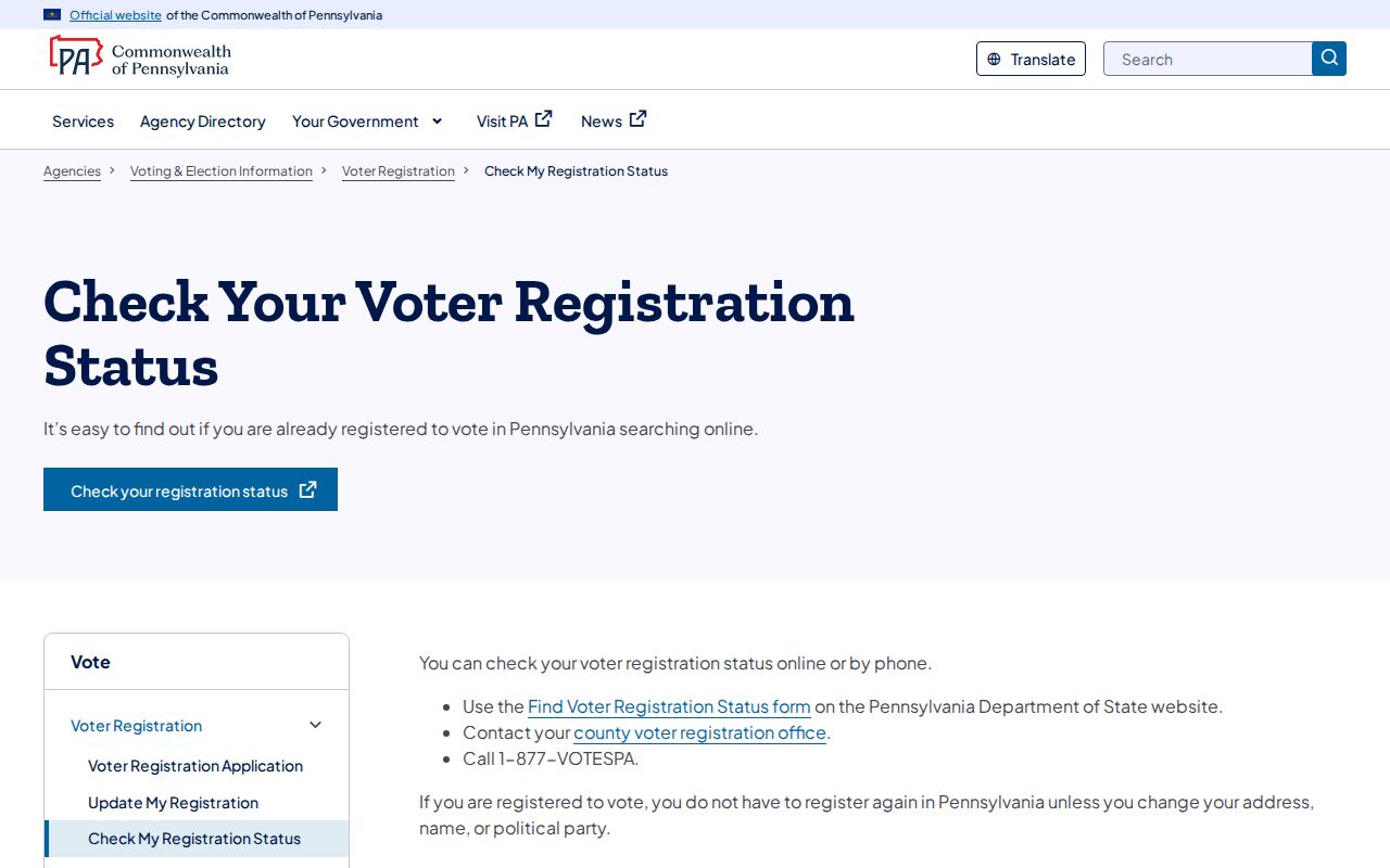 South Whitehall Township residents directory Pennsylvania voter status entry page