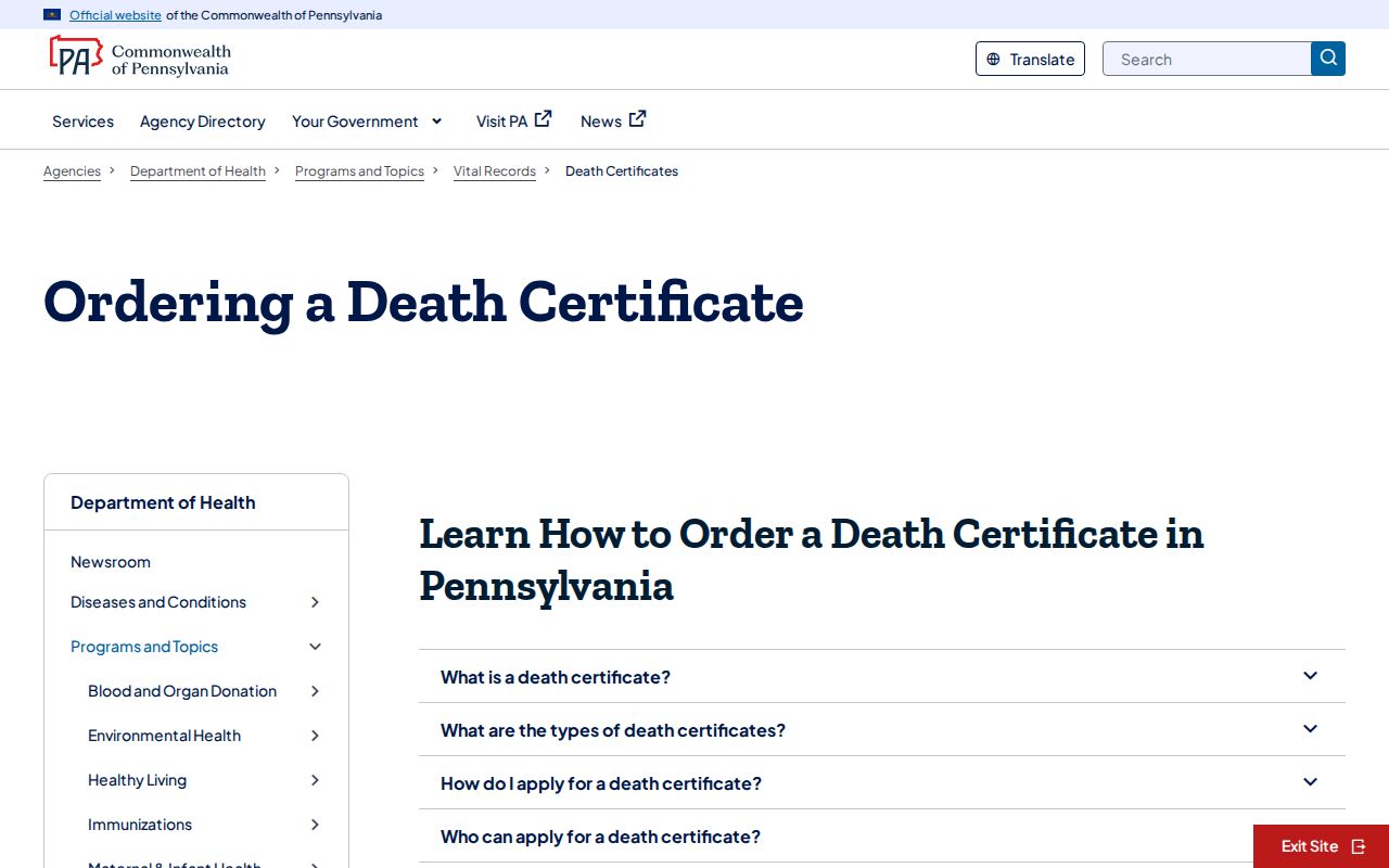 South Whitehall Township resident lookup and Pennsylvania death certificate request
